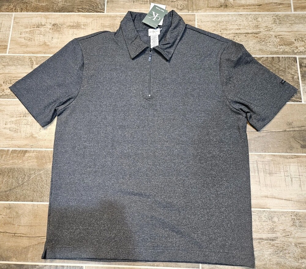 NWT Calvin Klein Jeans Polo Shirt Mens M Gray Heather Liquid Touch 1/4 Zip Short